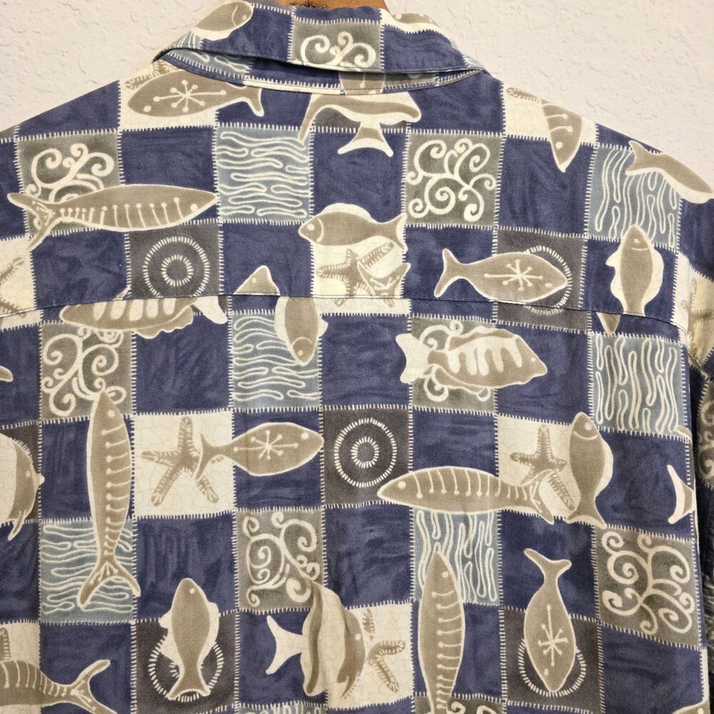 VTG Pierre Cardin Hawaiian Shirt Aloha Beach Island Camp Blue Fish Men's L - Picture 4 of 8